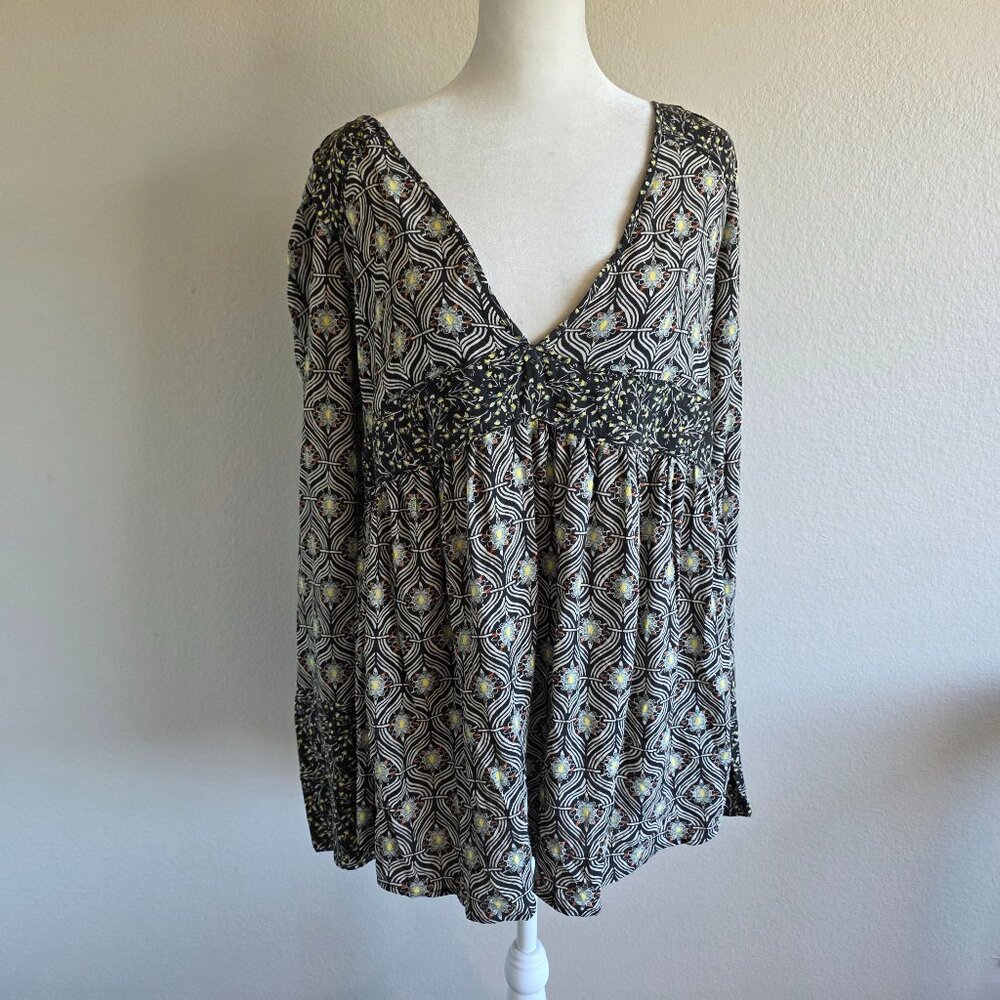 Free People Rolling Hills Blouse Tunic Empire Bust Boho Hippie Open Back Size M